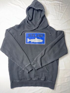 STLHD Steelhead Box Logo Pullover Hoodie Faded Black Large Fishing AS-IS